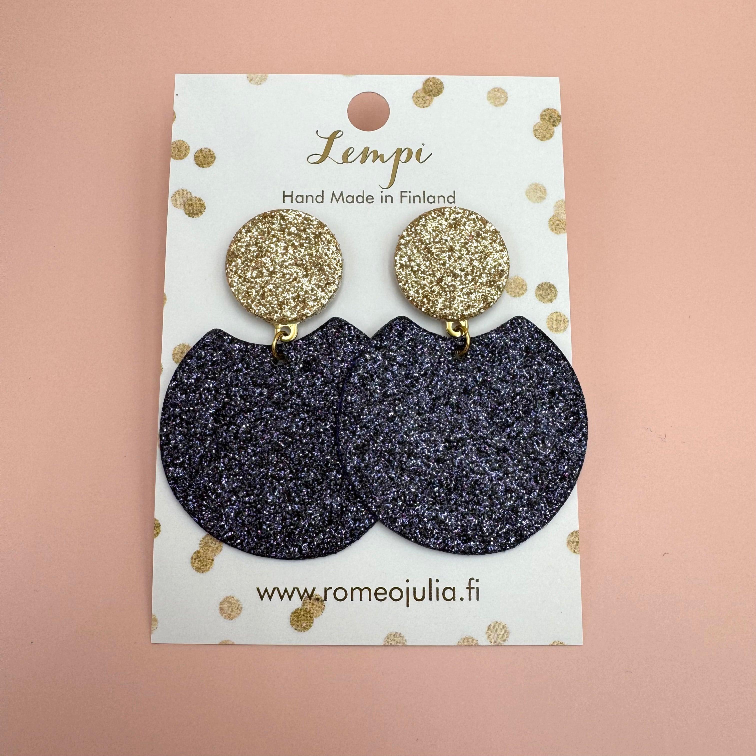 LEMPI® earrings, Tilda size M (carbon black &amp; gold glitter)