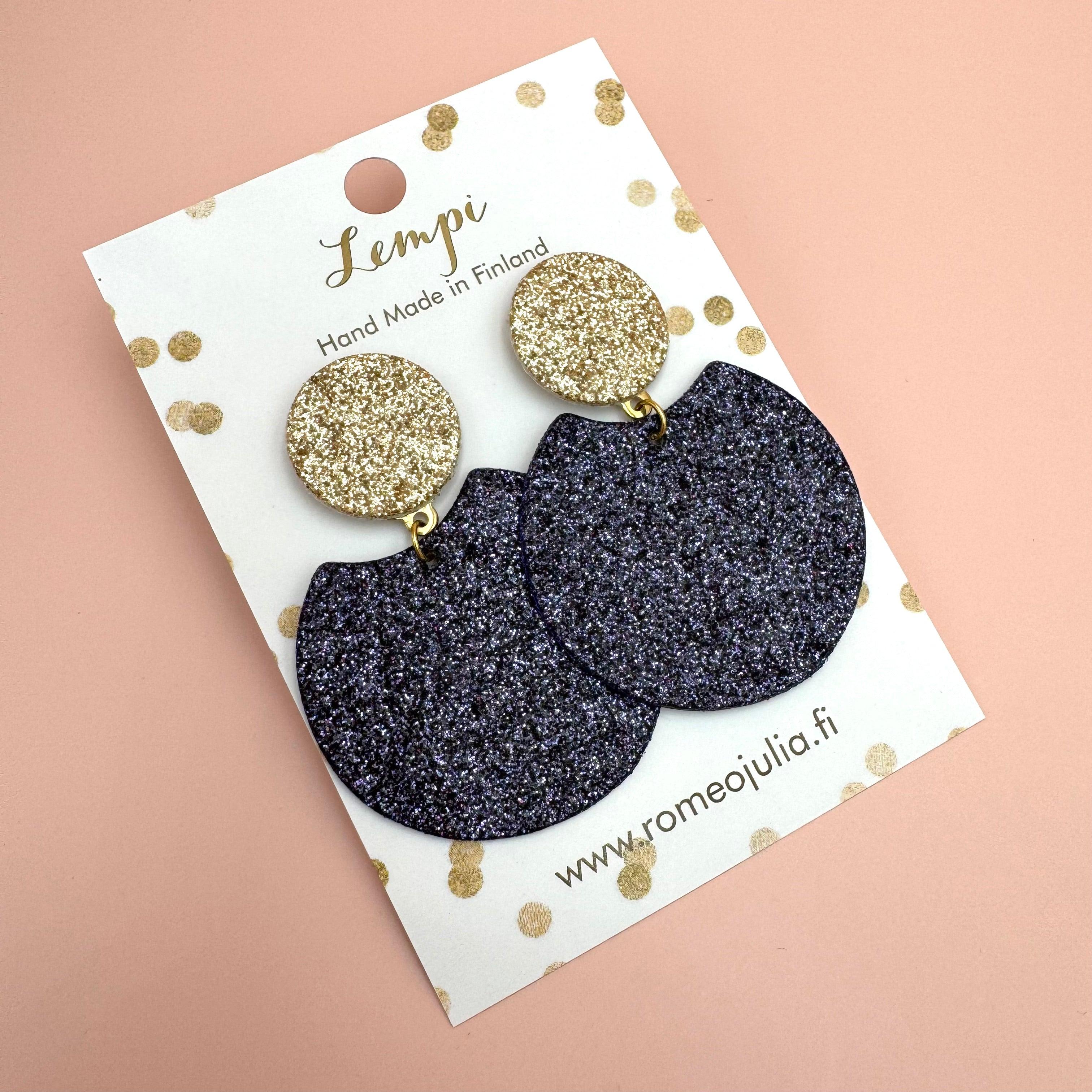 LEMPI® earrings, Tilda size M (carbon black &amp; gold glitter)