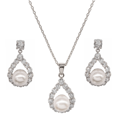 ATHENA BRIDAL | Inés - graceful silver-colored pearl jewelry set