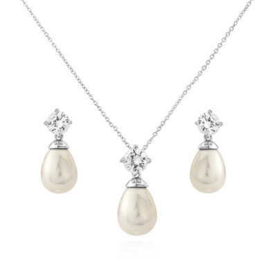 ATHENA BRIDAL | Silver Pearl Set -crystal jewelry set with pearl drop