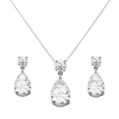 ATHENA BRIDAL | Jacqueline silver-tone crystal jewelry set with drop