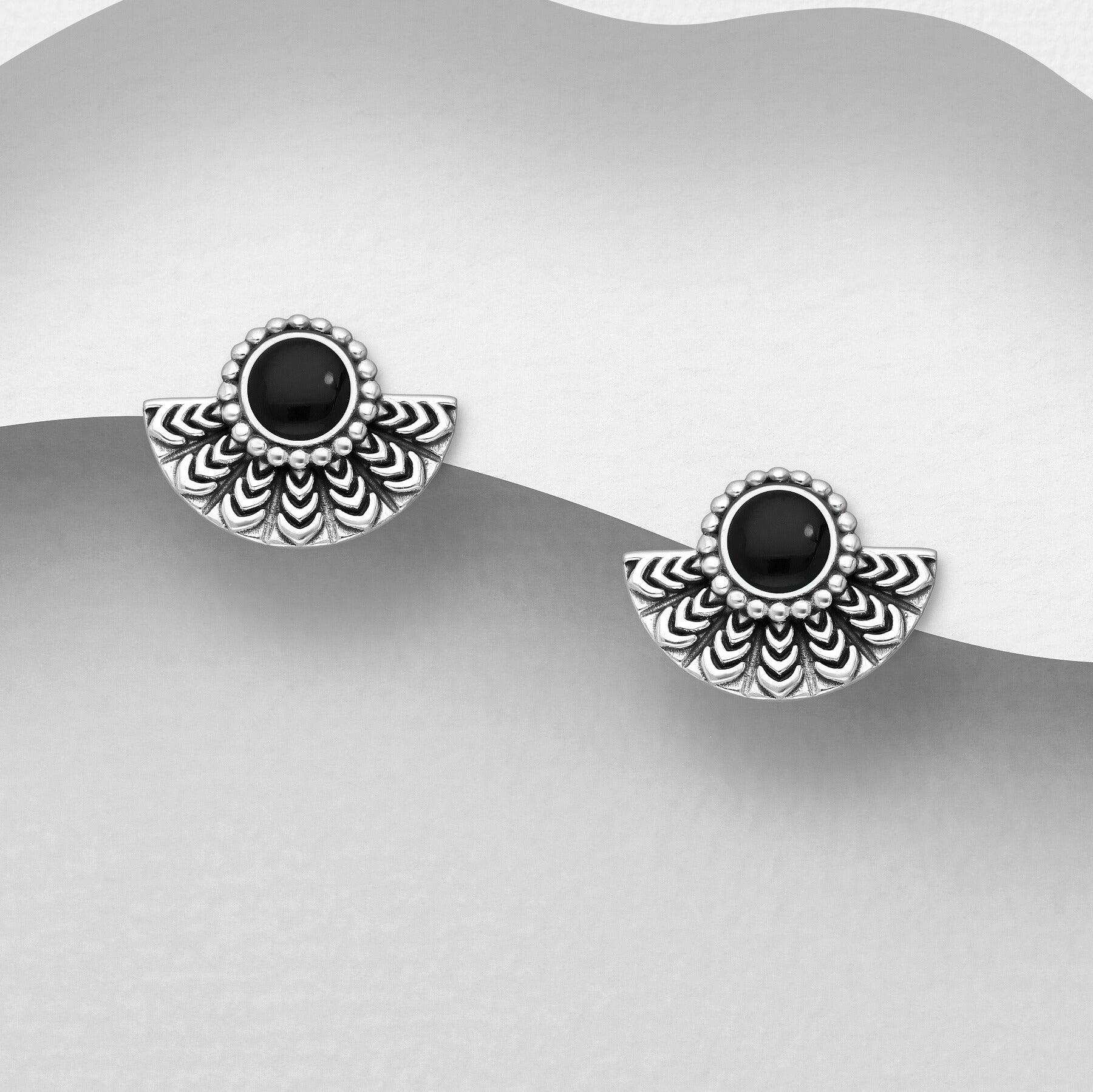 PREMIUM COLLECTION | Seraphina black silver stud earrings