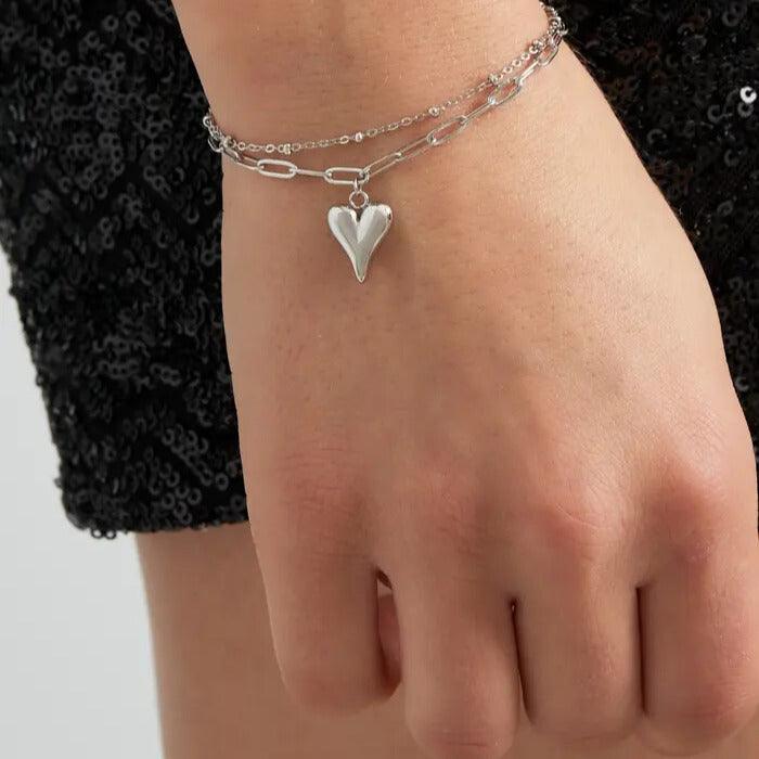 FRENCH RIVIERA | Mariella surgical steel bracelet with heart (silver)