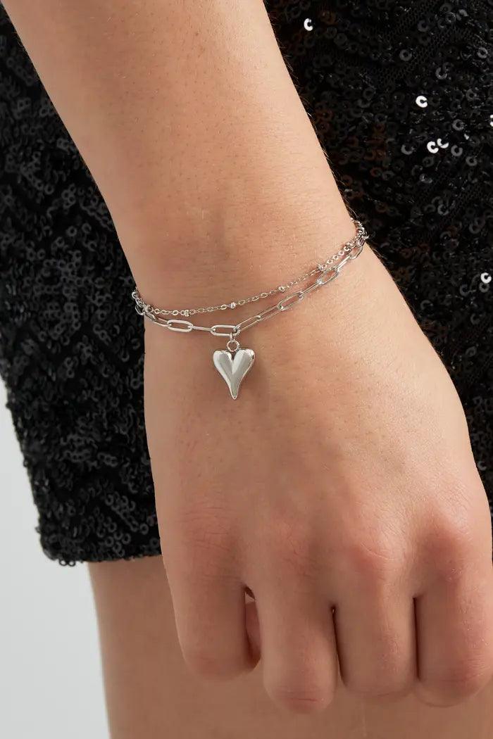 FRENCH RIVIERA | Mariella surgical steel bracelet with heart (silver)