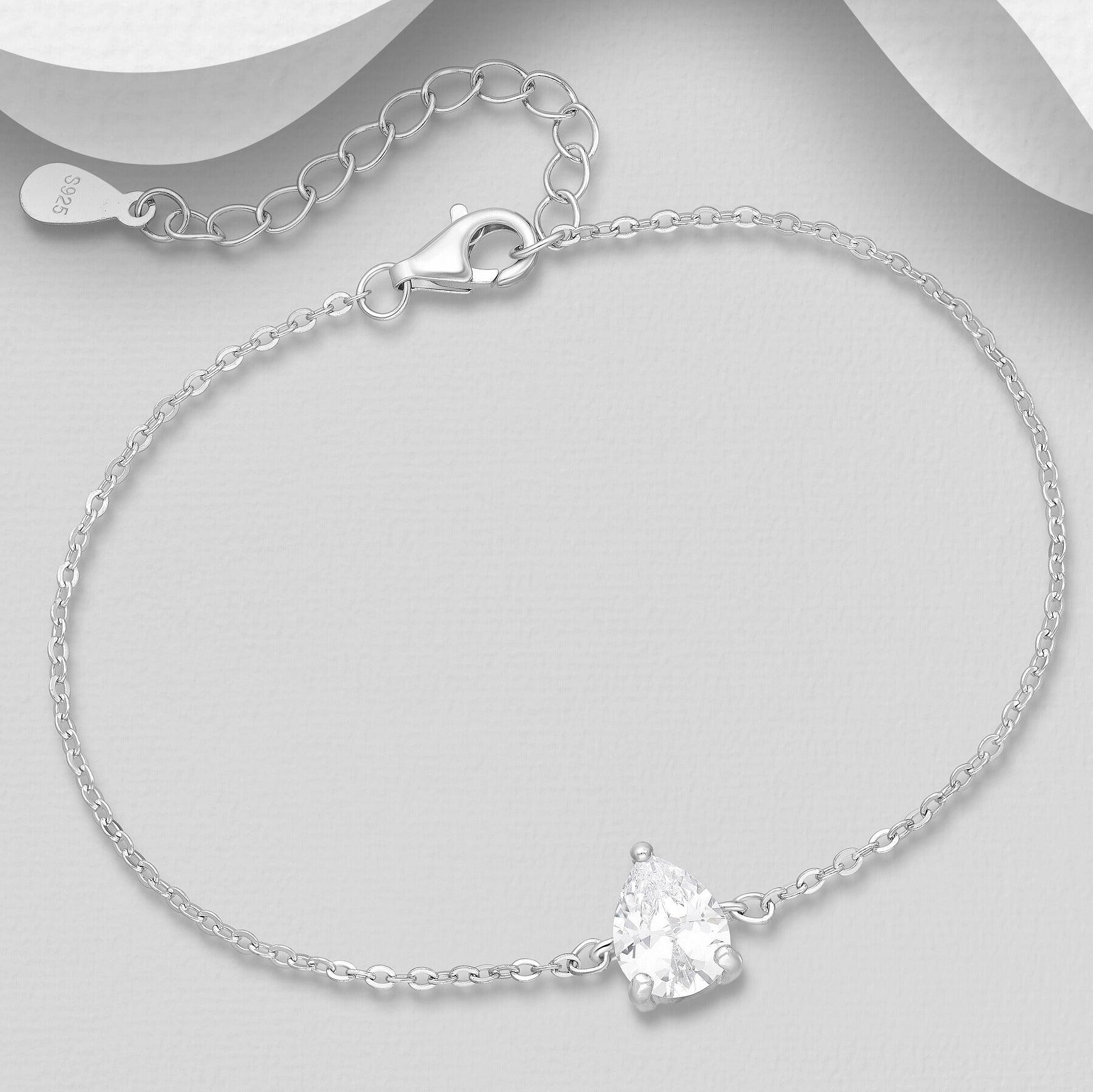 PREMIUM COLLECTION | Sylvia -clear silver bracelet with drop