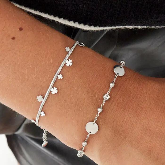 FRENCH RIVIERA | Mini Clover Charm Surgical Steel Bracelet (Silver)