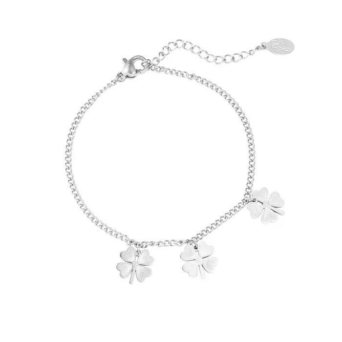 FRENCH RIVIERA | Clover Charm Surgical Steel Bracelet (Silver)