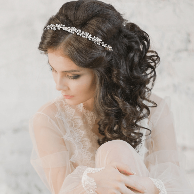 ATHENA BRIDAL, Amelia silver party headband with pearls and crystals