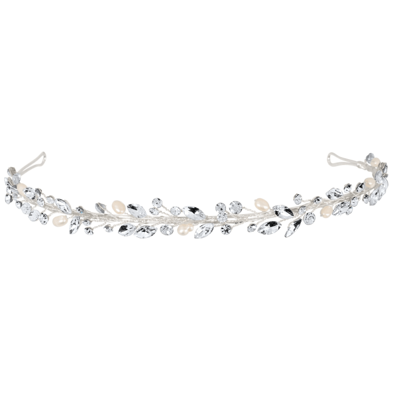 ATHENA BRIDAL, Amelia silver party headband with pearls and crystals