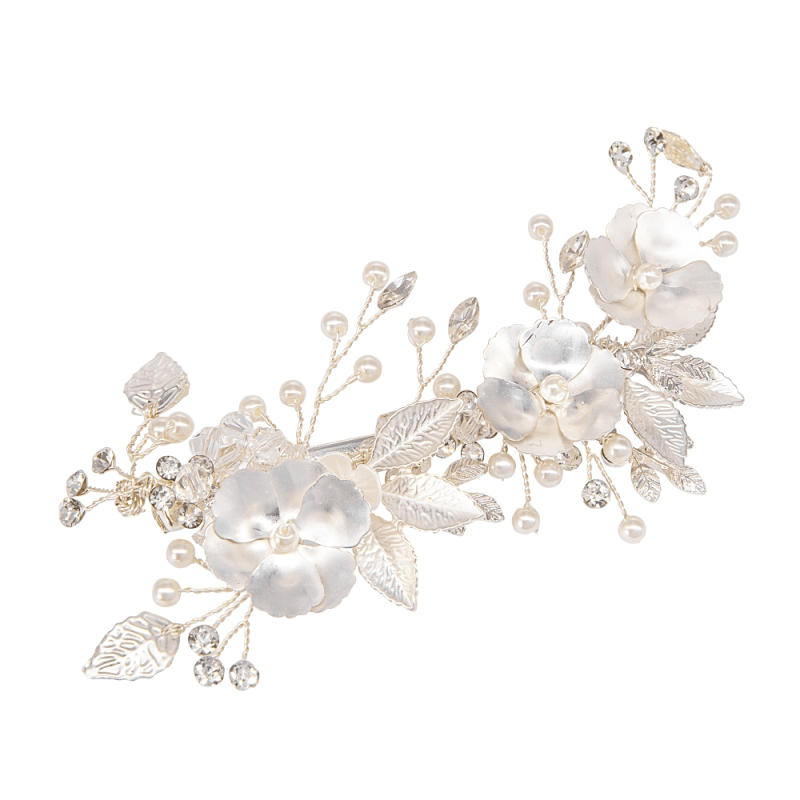 ATHENA BRIDAL | Fleur flower hair ornament with clip (silver)