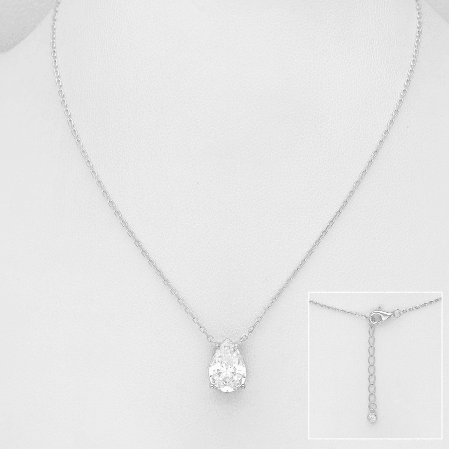 PREMIUM COLLECTION | Sylvia -clear silver necklace with drop