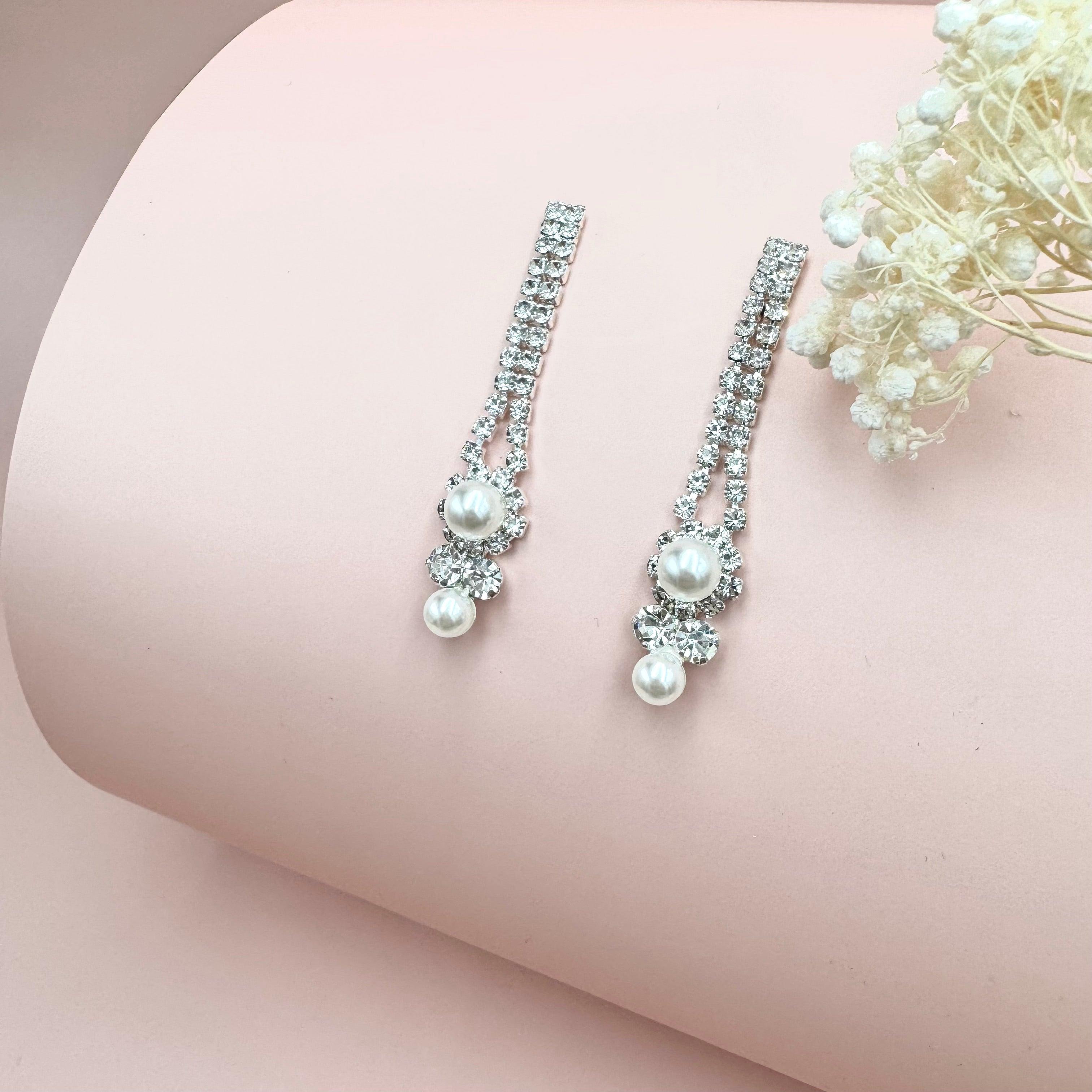 Rhinestone earrings, ROMANCE | Isadora silver-colored party earrings