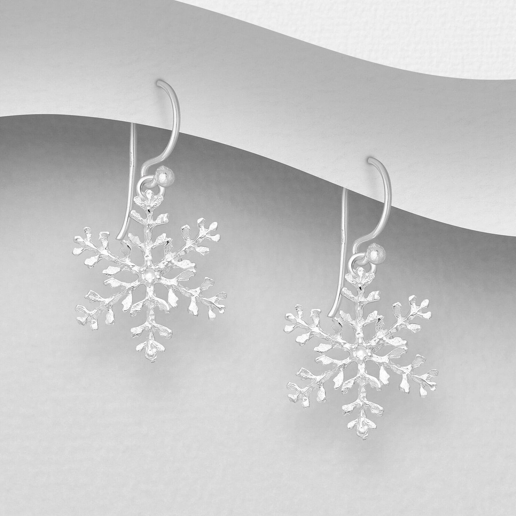 Silver earrings, Christmas Snowflake earrings