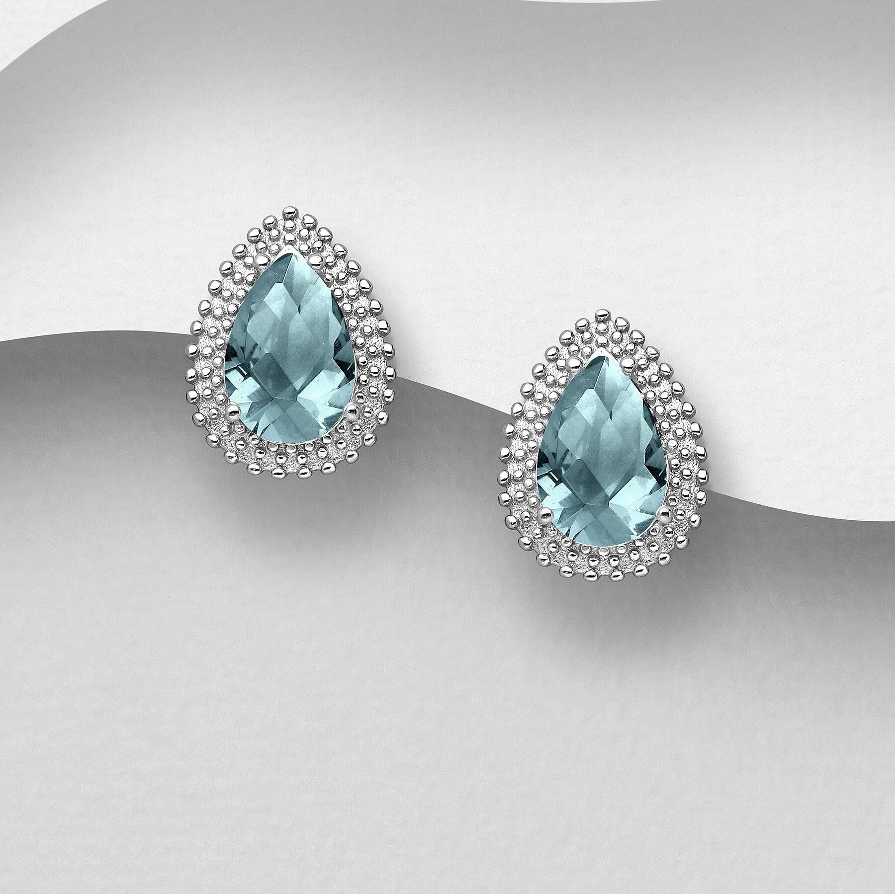 PREMIUM COLLECTION | Natalia light blue teardrop silver buttons