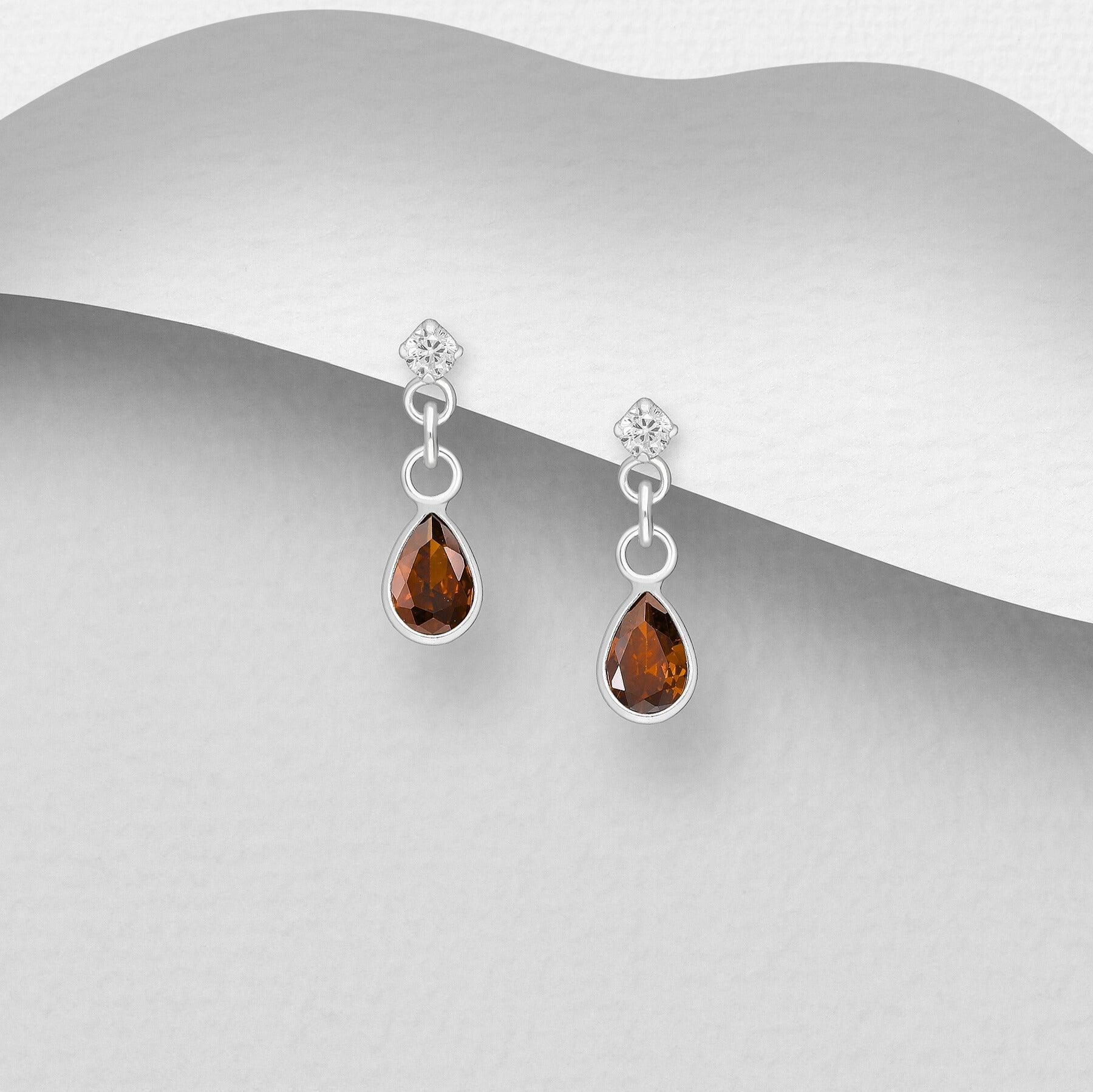 PREMIUM COLLECTION | Annika red-brown silver earrings with a drop 