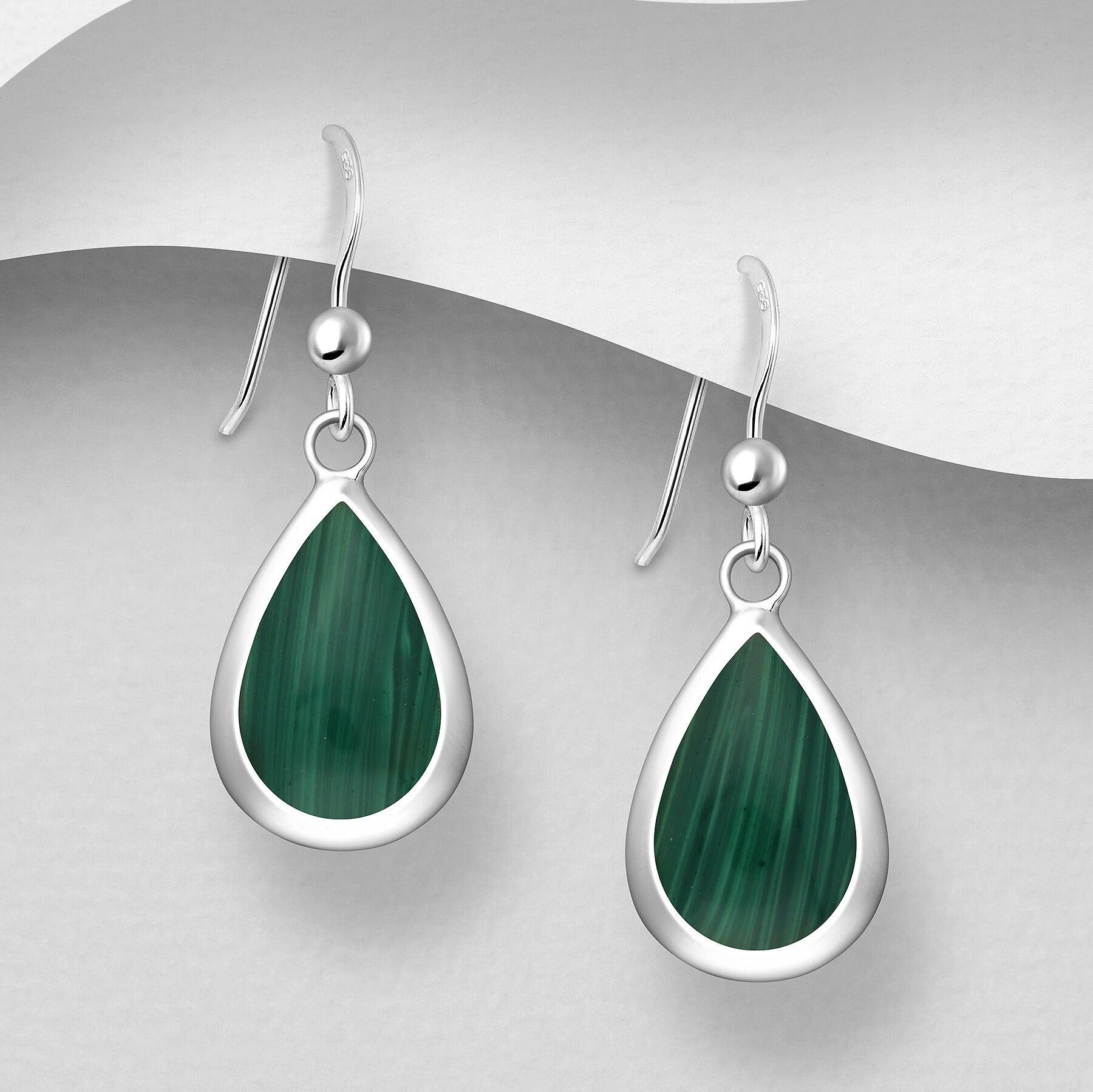 PREMIUM COLLECTION | Helene green teardrop silver earrings