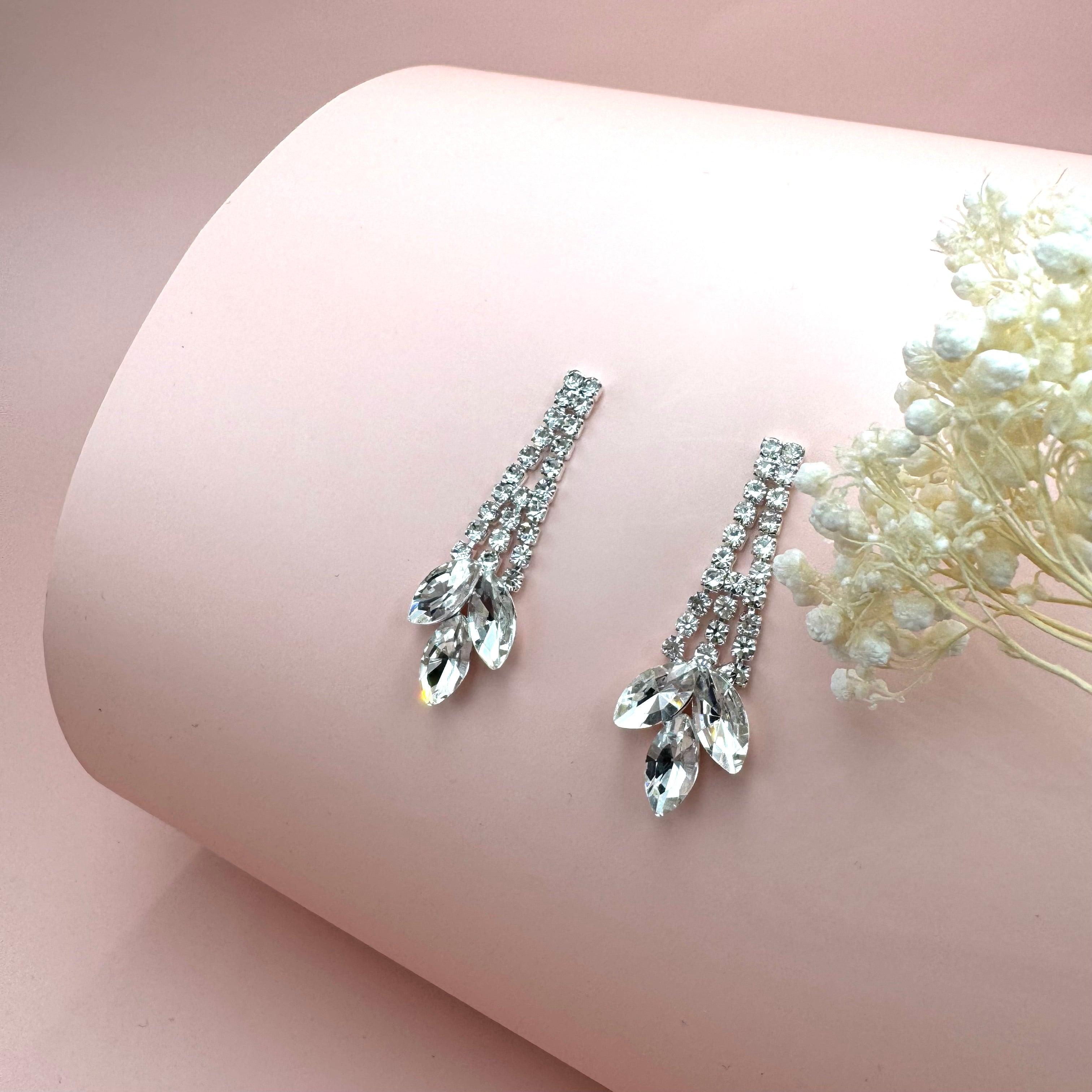 Rhinestone earrings, ROMANCE | Alexandra silver-colored party earrings