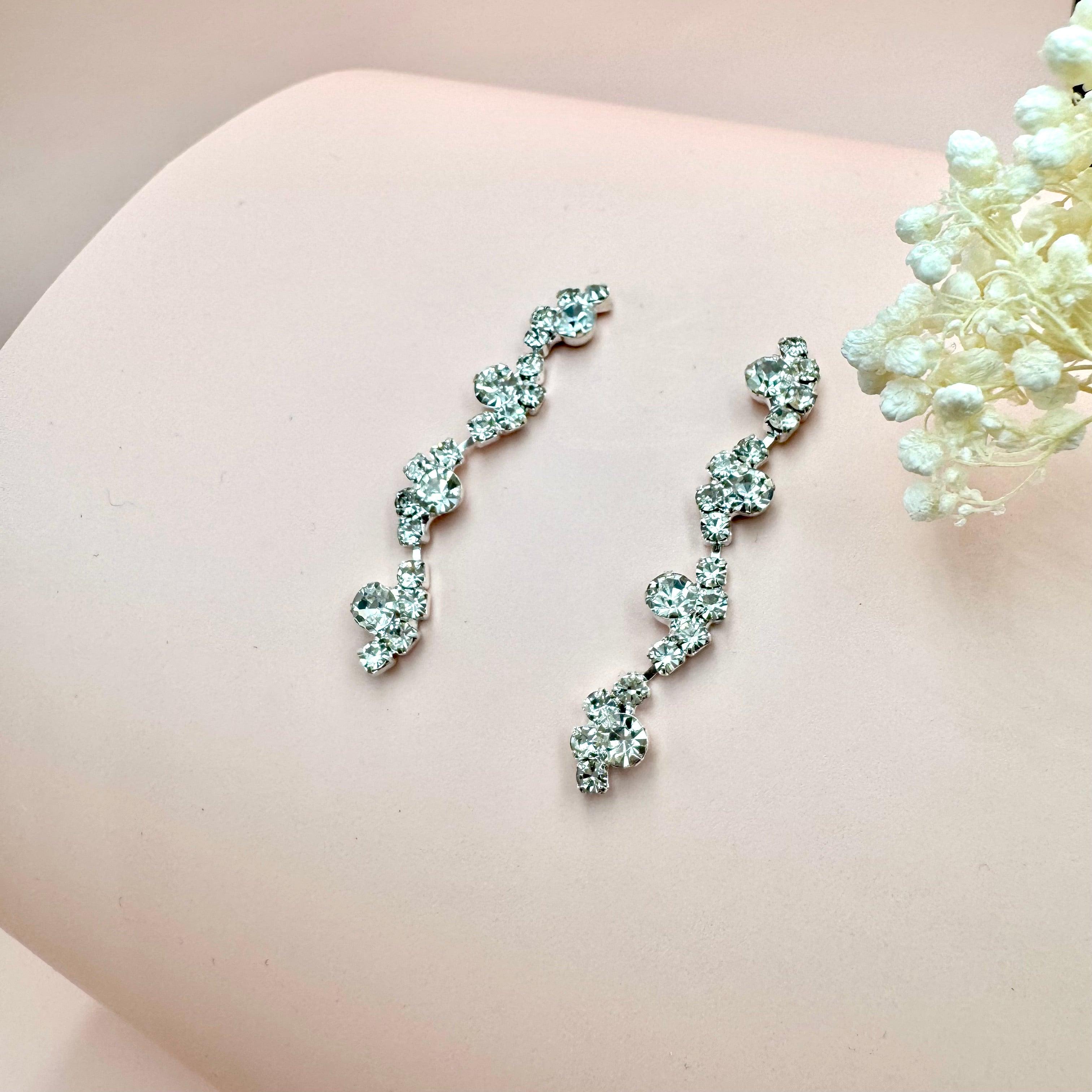 Rhinestone earrings, ROMANCE | Anastassia silver-colored party earrings