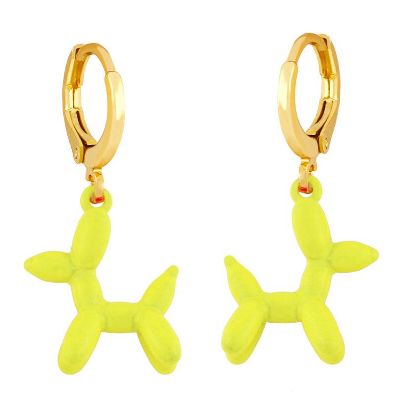 Earrings, Balloon Dog earrings (neon yellow)