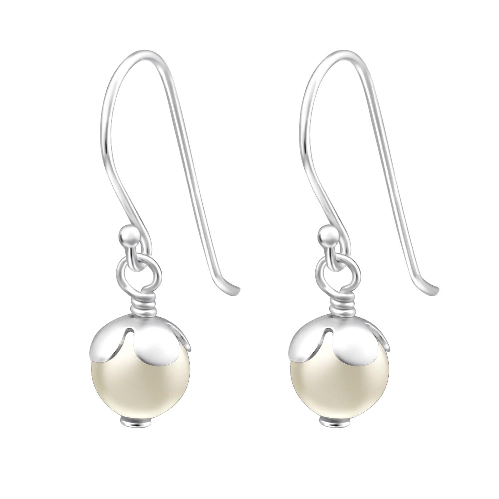 Silver earrings, Rebecka - delicate cream-white pearl earrings 