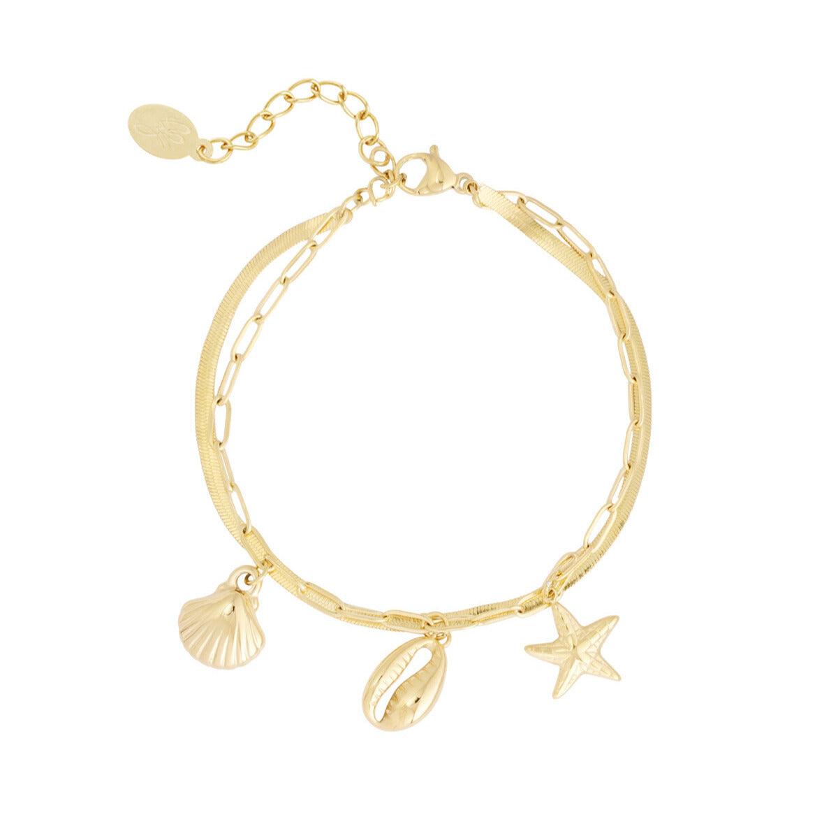 FRENCH RIVIERA | Beach Day surgical steel bracelet with shells (gold)