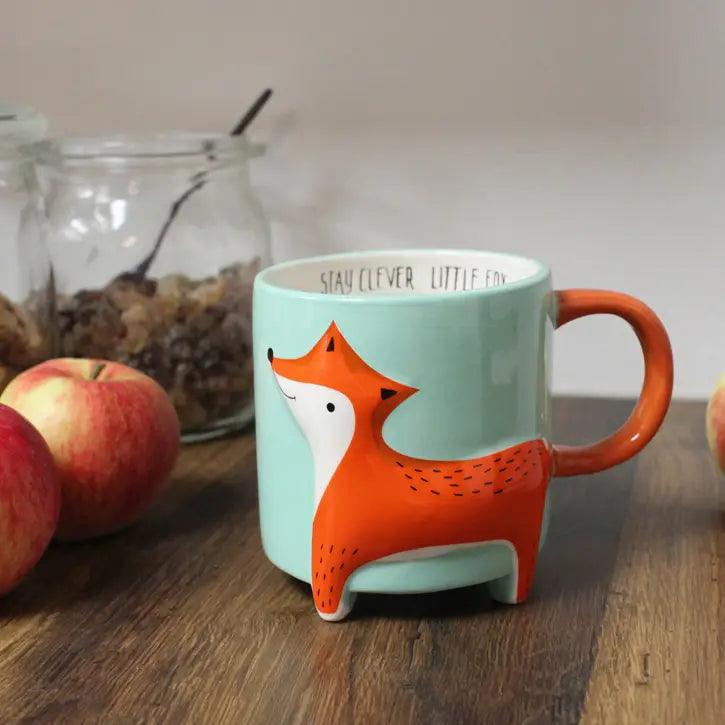 Mug, Clever Fox - turquoise fox mug with text