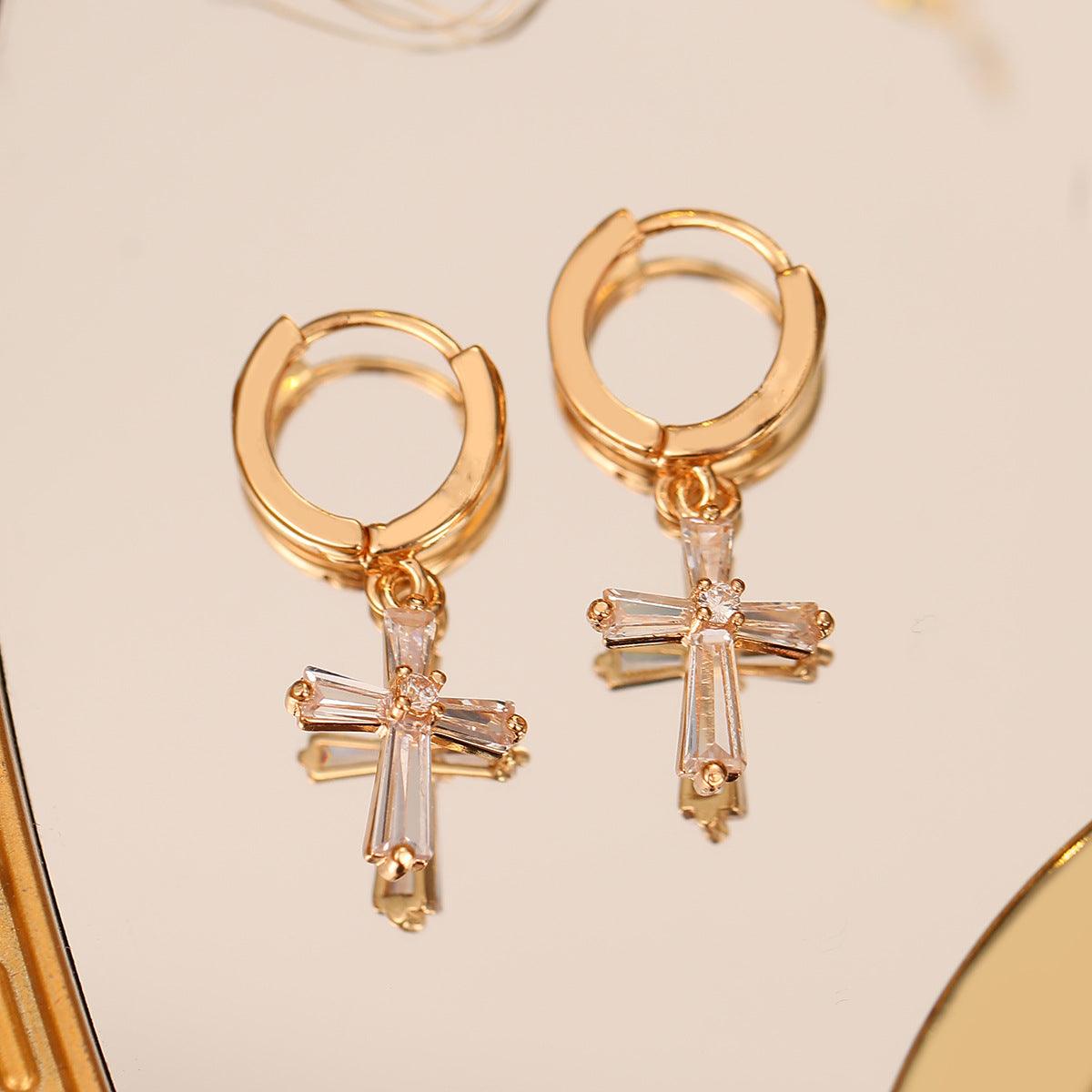 FRENCH RIVIERA | Glitter Cross gold-colored cross earrings