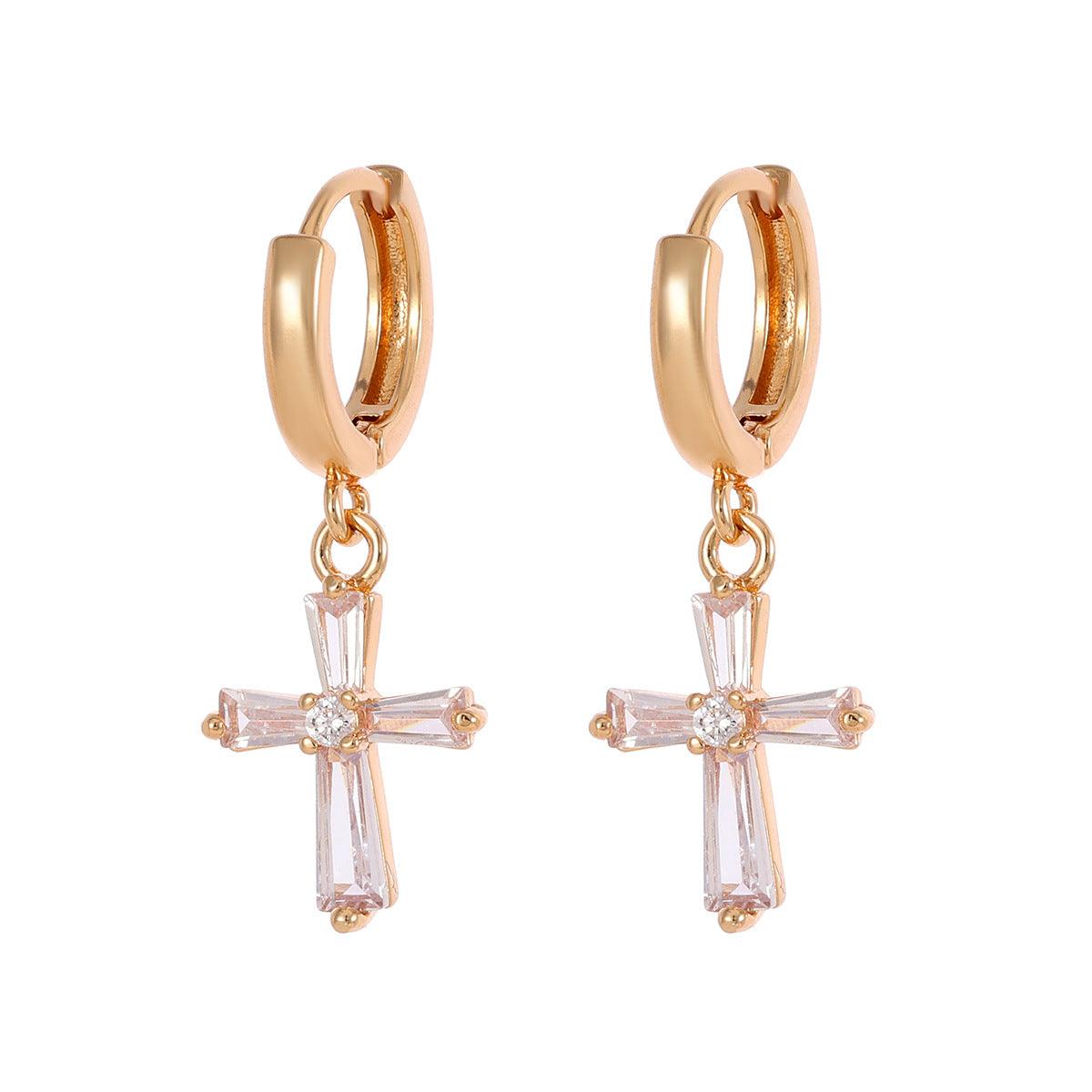 FRENCH RIVIERA | Glitter Cross gold-colored cross earrings