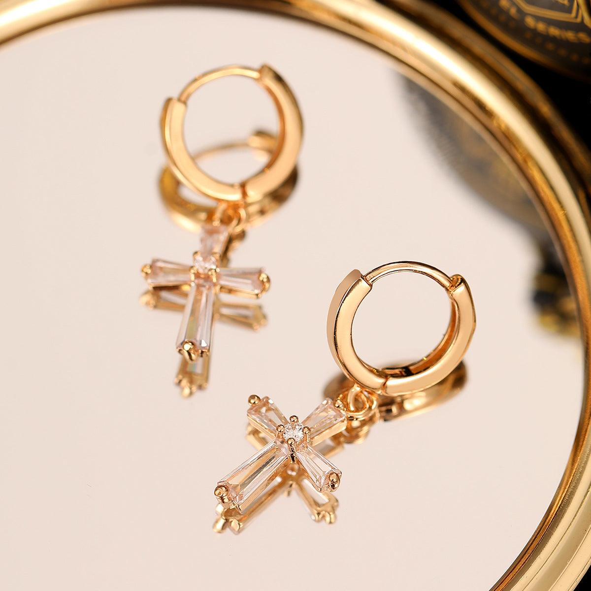 FRENCH RIVIERA | Glitter Cross gold-colored cross earrings