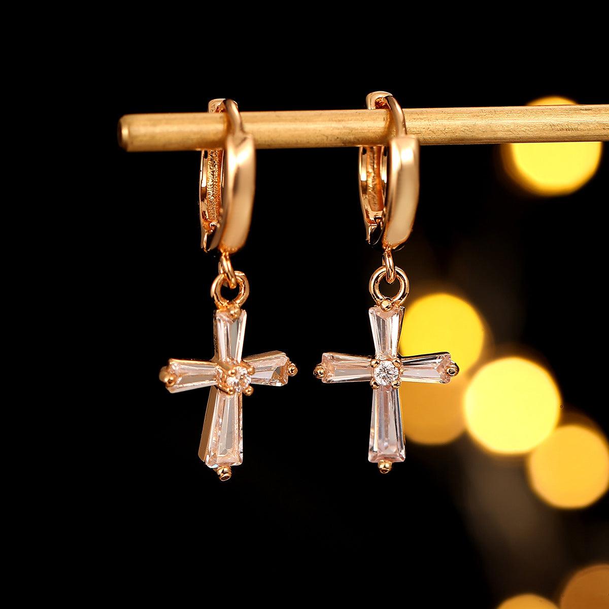 FRENCH RIVIERA | Glitter Cross gold-colored cross earrings