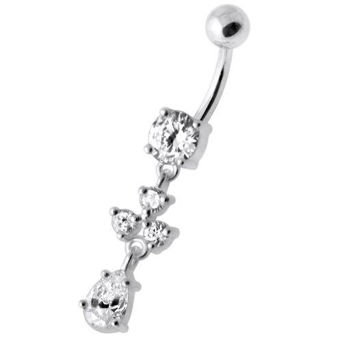 Titanium navel ring, Camila -clear stone dangling navel ring