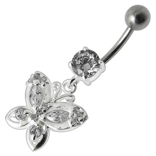 Titanium navel ring, Emery dangling butterfly navel ring