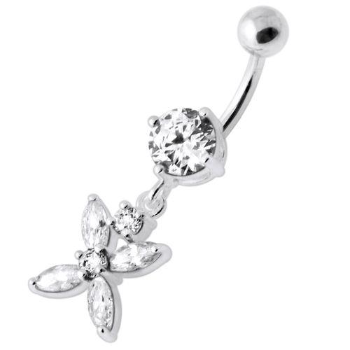 Titanium navel ring, Jocelyn -clear navel ring with dangling decoration