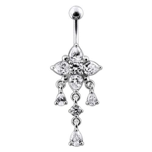 Titanium navel ring, Hadley clear navel ring with dangling decoration