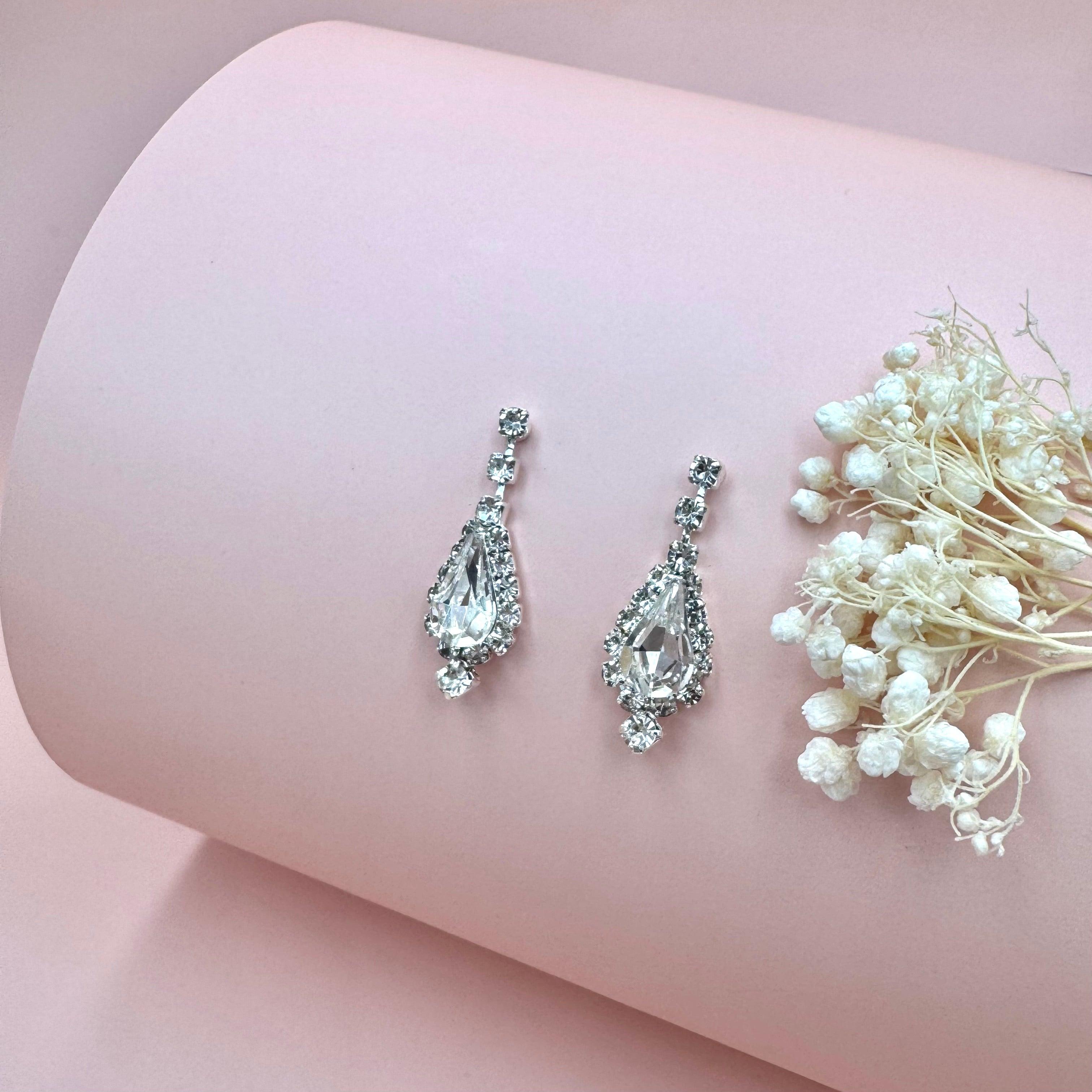 Rhinestone earrings, ROMANCE | Yasmine silver-colored party earrings