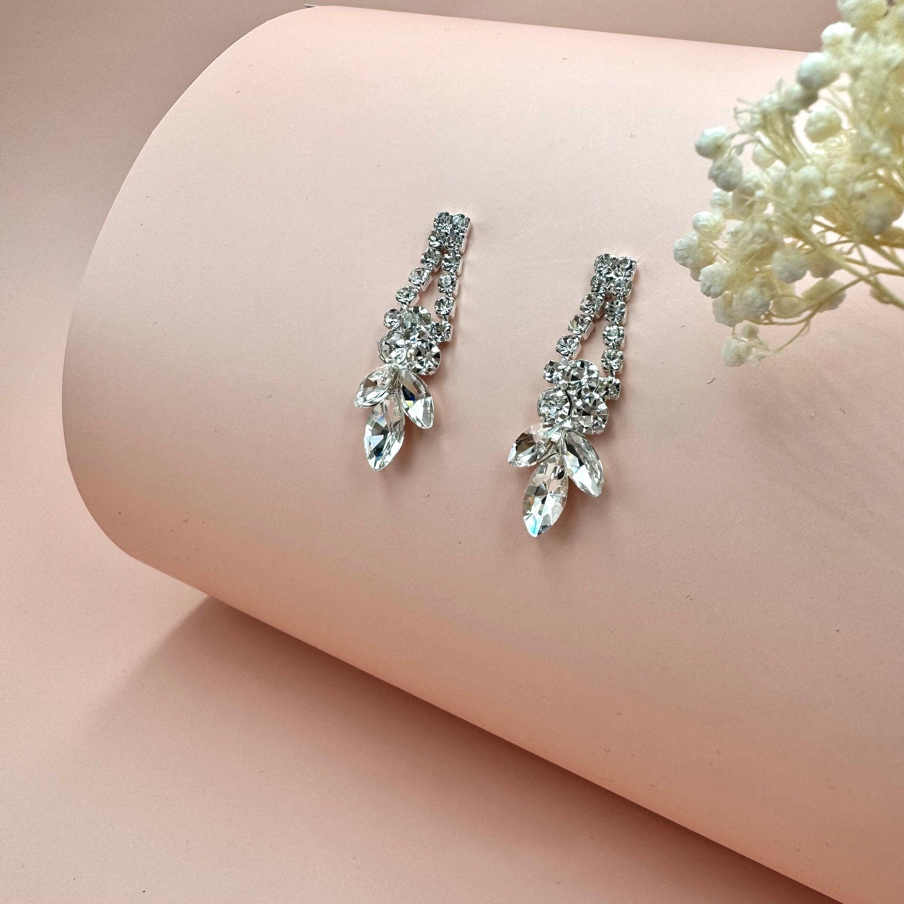 Rhinestone earrings, ROMANCE | Alicia -silver-colored party earrings