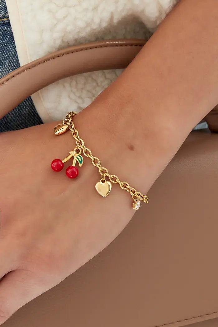 FRENCH RIVIERA | Cherry surgical steel bracelet (gold)