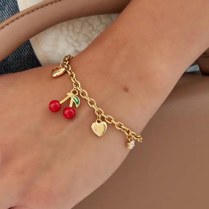 FRENCH RIVIERA | Cherry surgical steel bracelet (gold)