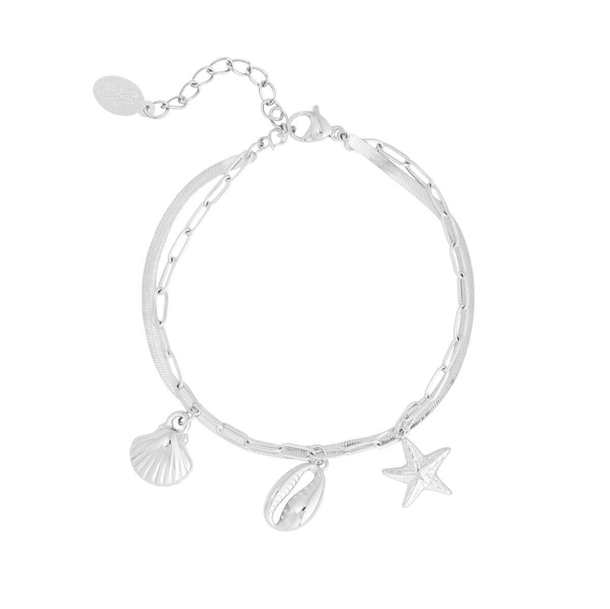 FRENCH RIVIERA | Beach Day surgical steel bracelet with shells (silver)