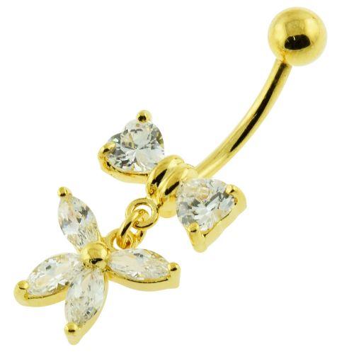 Gold-plated belly button ring, Ariana - dangling bow belly button ring