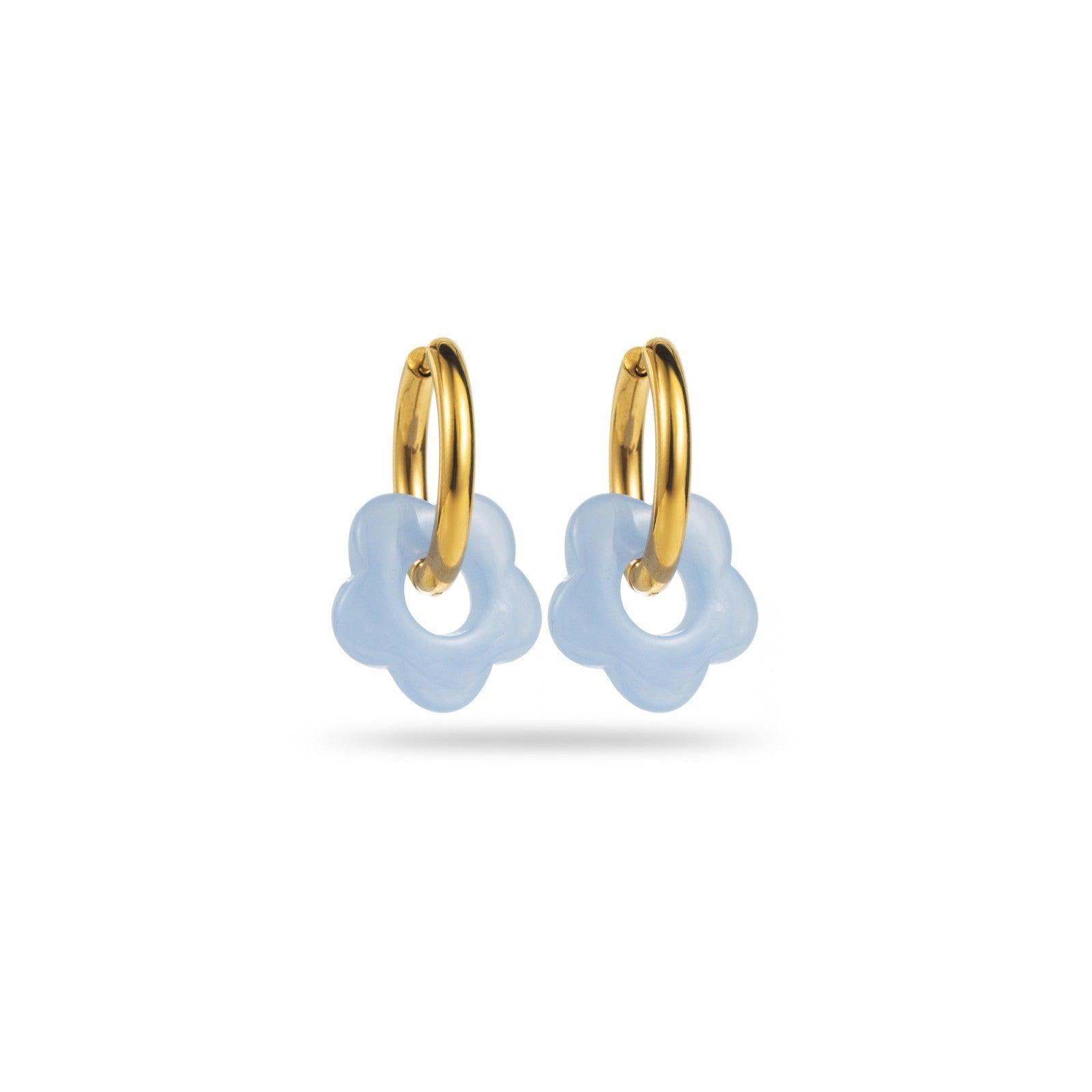 FRENCH RIVIERA | Simone surgical steel rings with flowers (light blue)