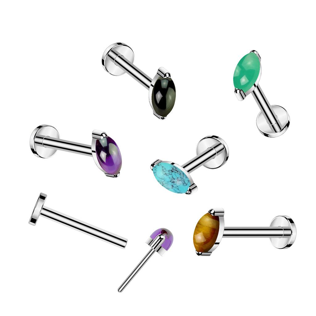 Titanium cartilage / tragus jewelry, Push In Oval turquoise titanium labret