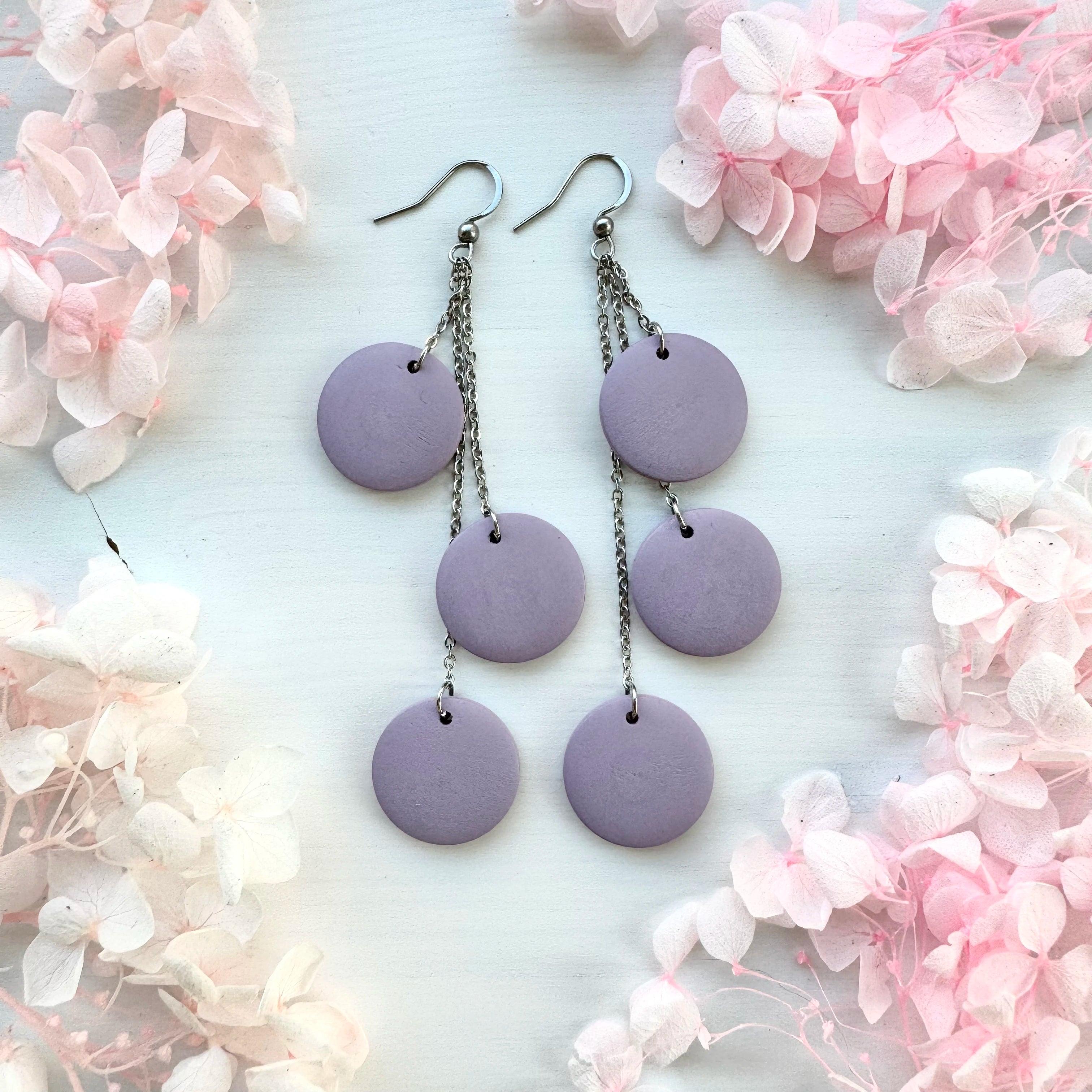 Wooden earrings, Ilona three-piece wooden bead earrings (lavender)