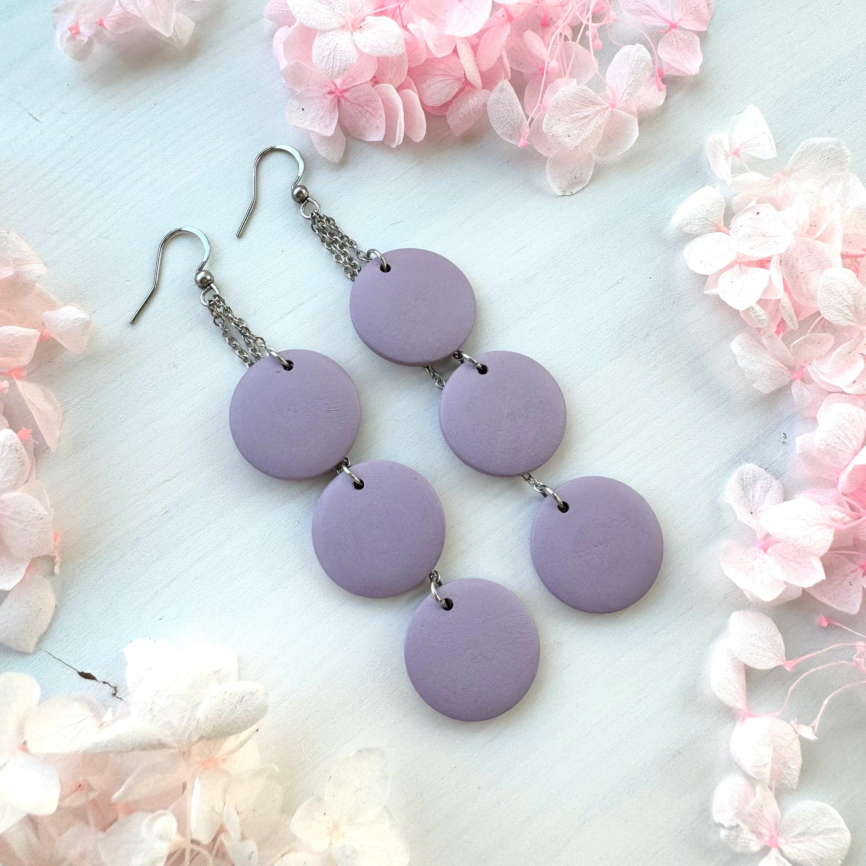 Wooden earrings, Ilona three-piece wooden bead earrings (lavender)