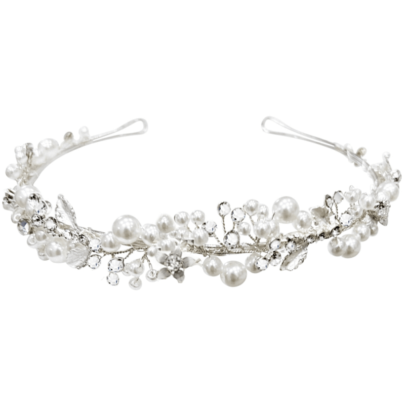 ATHENA BRIDAL, Annabella silver party headband with pearls and crystals