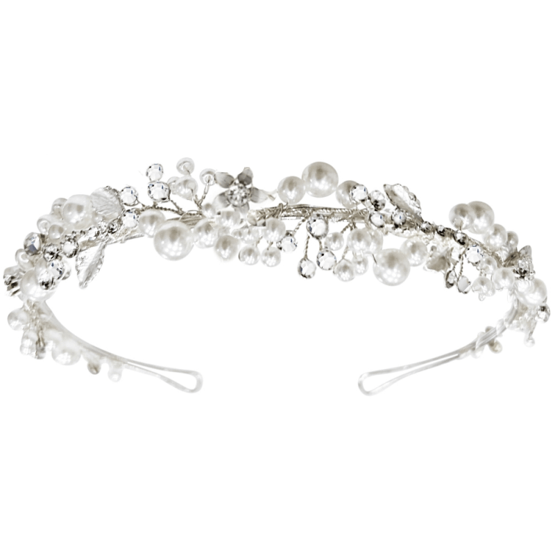 ATHENA BRIDAL, Annabella silver party headband with pearls and crystals