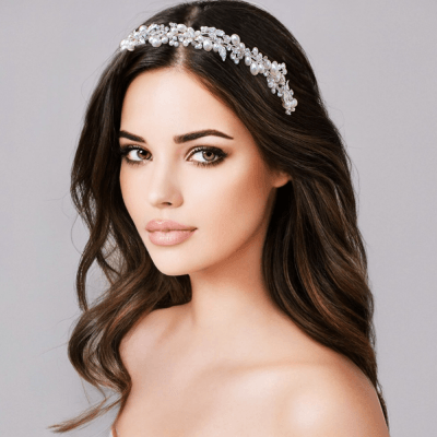 ATHENA BRIDAL, Annabella silver party headband with pearls and crystals