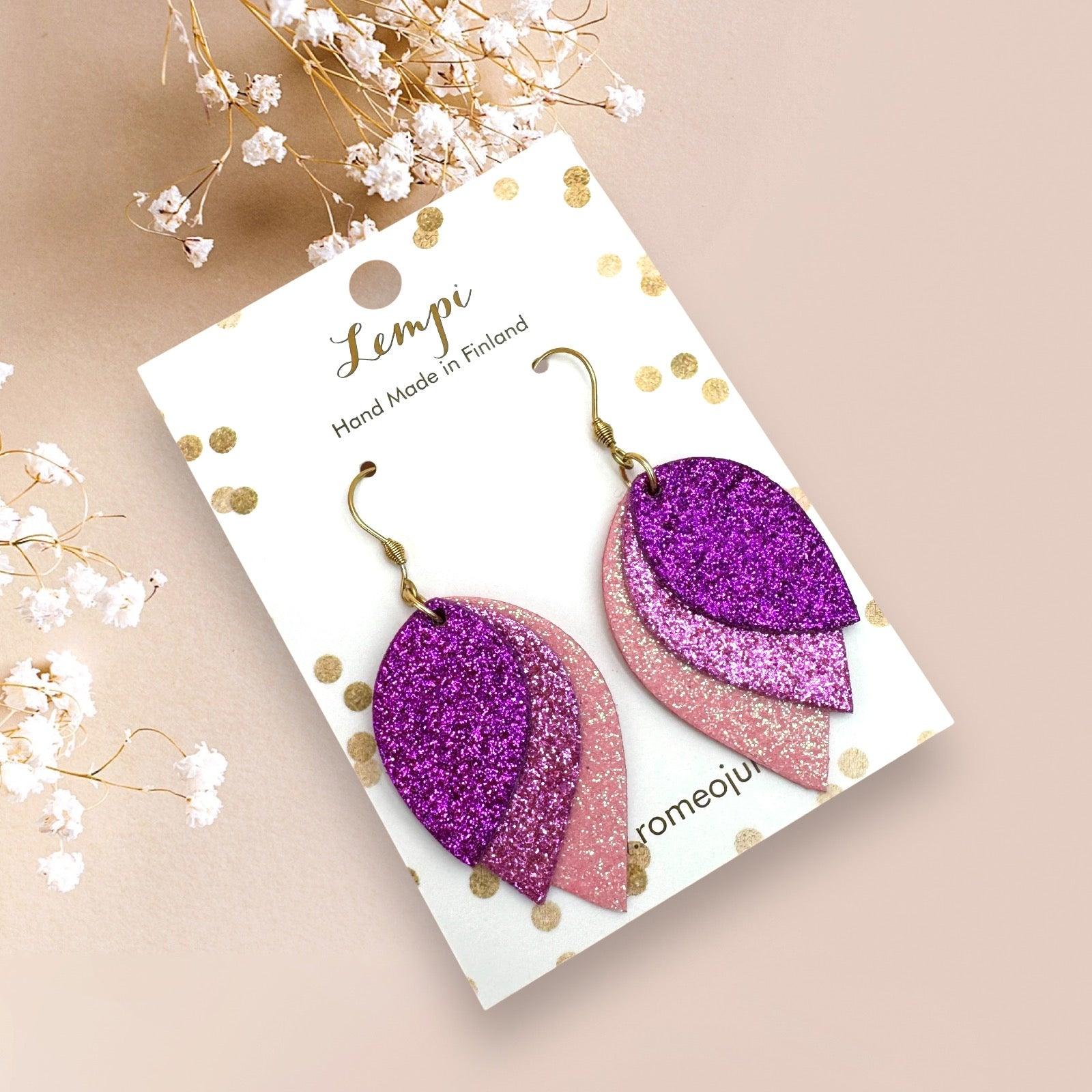 LEMPI® earrings, Glow (multi-tone pink glitter, hook)