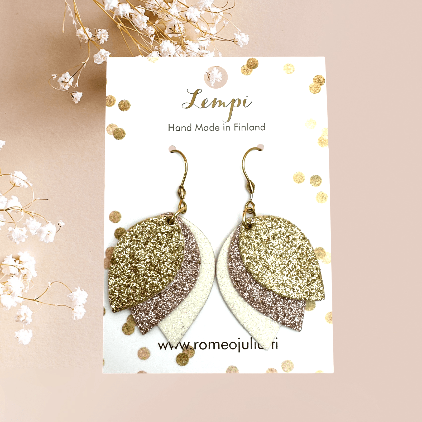 LEMPI® earrings, Glow (soft-toned glitter, hook)