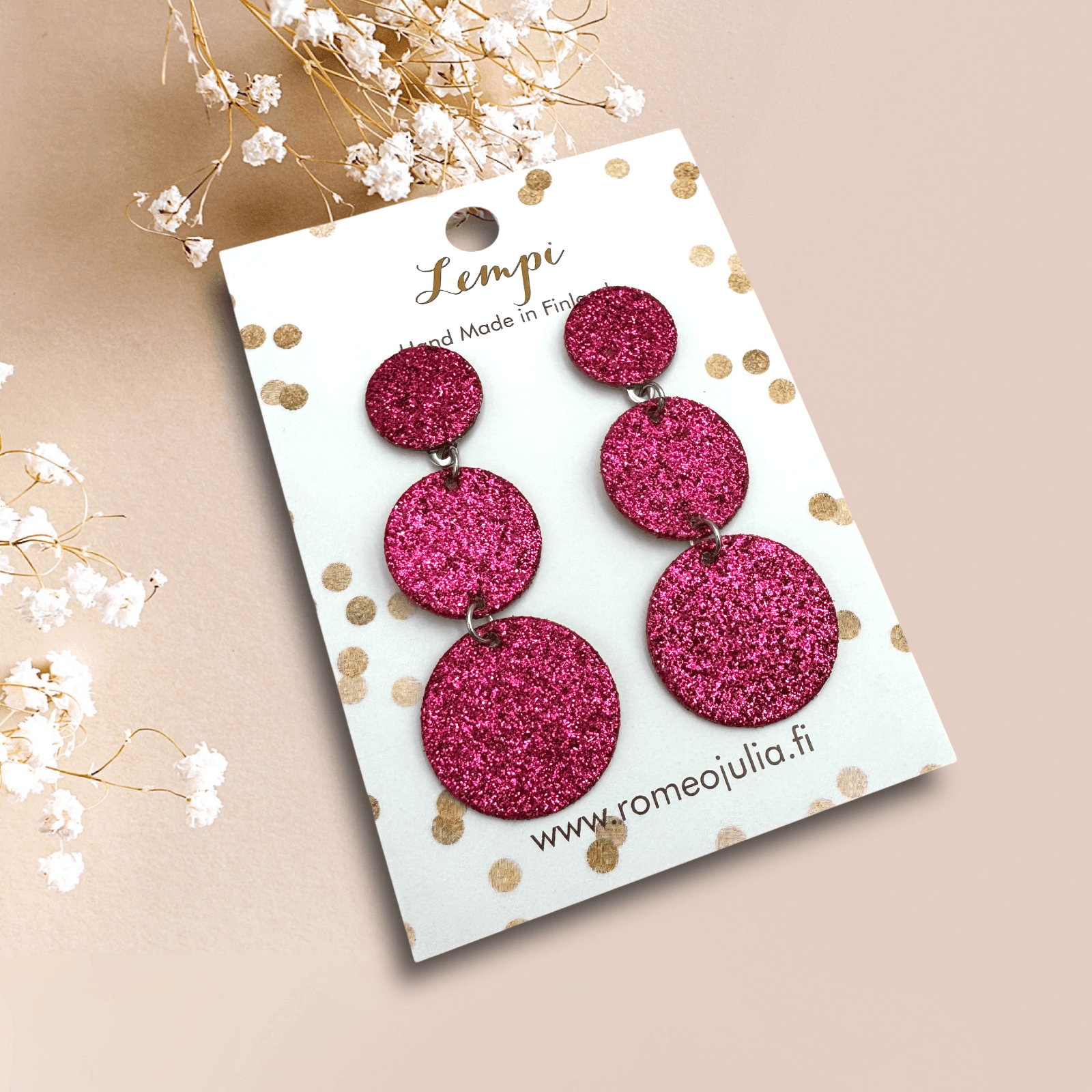 LEMPI® earrings, Ilona (dark pink glitter)